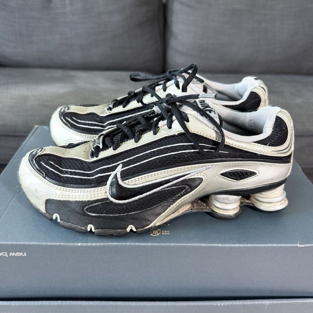Nike Shox M1+ Vintage Running Shoes Metallic Silver Black Sneakers Men's Size 8